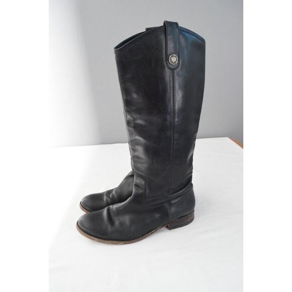 Frye Melissa Tall Button Black Leather Knee-High Riding Boots Side Zip sz 9.5 B - Picture 1 of 6